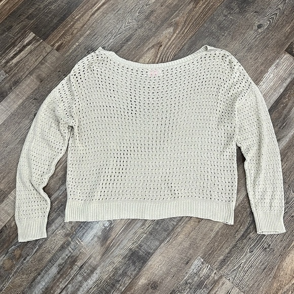 Pink Lily Open Knit Beige Sweater Sz M Coastal Boho  Festival Neutral Beachy - Picture 7 of 13